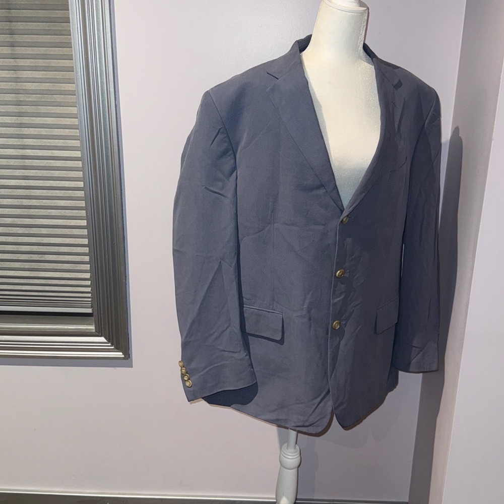 Nautica Men's 100% Silk Blue Gray Sport Coat 46R 3 Button Blazer Suit Jacket EUC